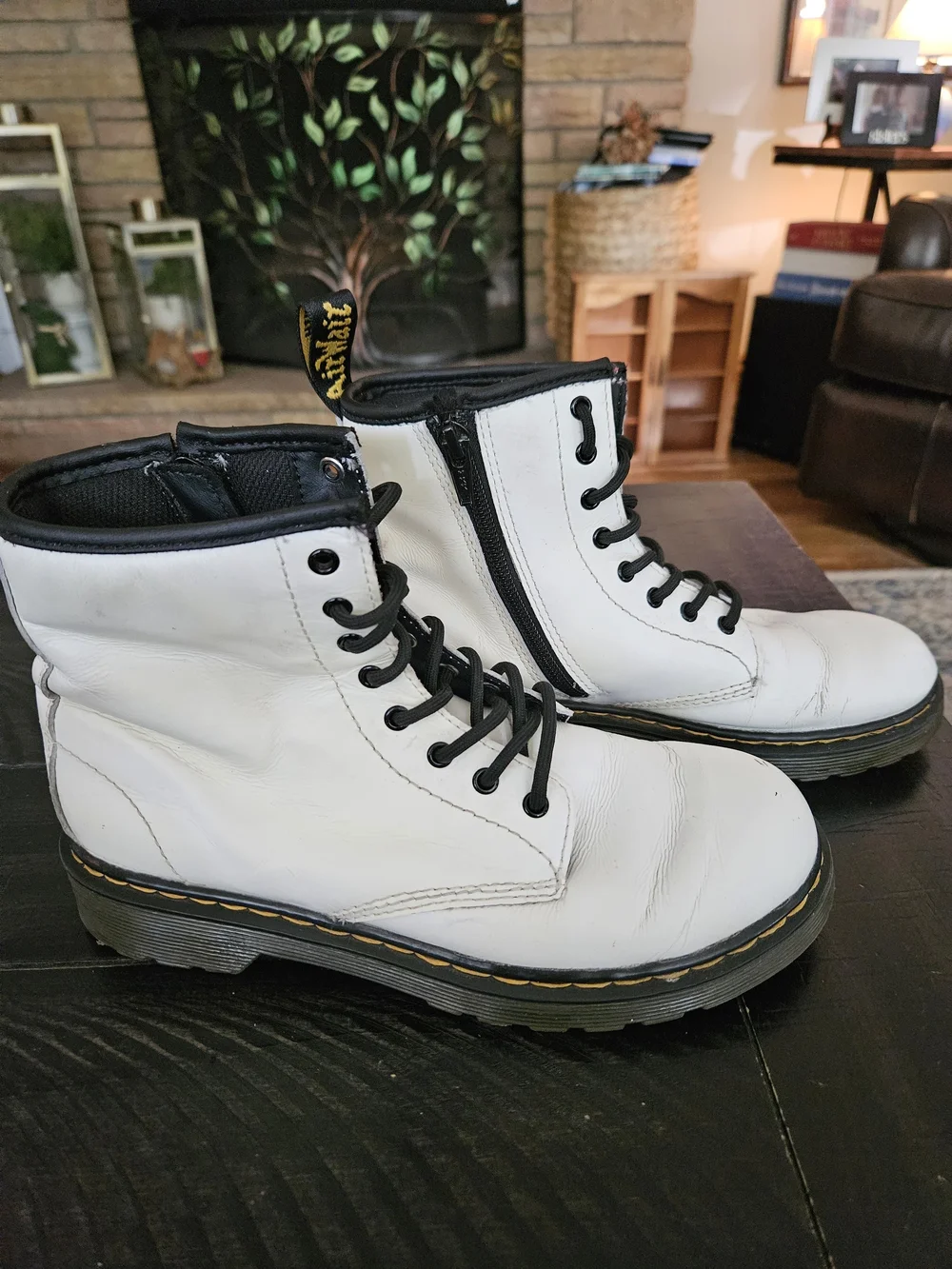 Dr. Martens White Leather Lace-Up Boot with Black Trim